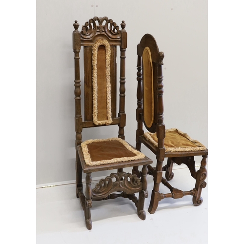 61 - Two 18th century oak high back dining chairs, larger height 128cm