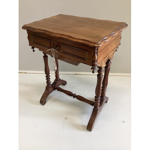 62 - A 19th century French rosewood work table, width 54cm, depth 38cm, height 66cm