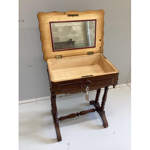 62 - A 19th century French rosewood work table, width 54cm, depth 38cm, height 66cm