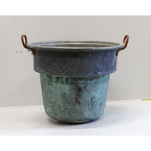 74 - A Victorian copper wrought iron handled circular container, diameter 58cm, height 47cm