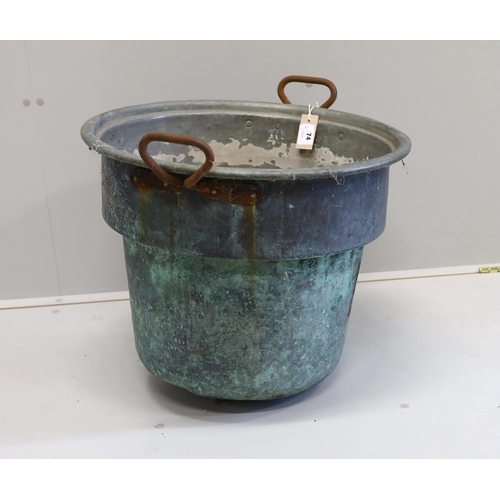 74 - A Victorian copper wrought iron handled circular container, diameter 58cm, height 47cm