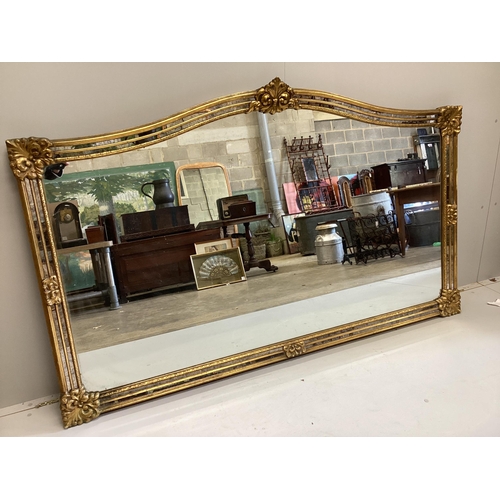 77 - A Venetian style gilt framed overmantel mirror, width 184cm, height 114cm