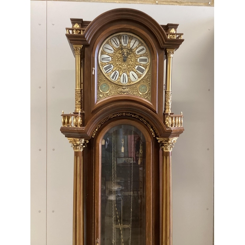 79 - A mid 20th century Continental gilt metal mounted beech musical longcase clock, height 206cm