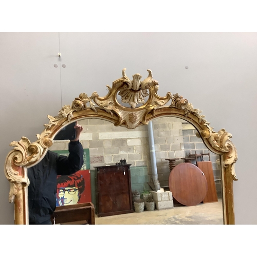 1007 - A 19th century carved wood and composition overmantel mirror, re-painted, width 104cm, height 173cm... 