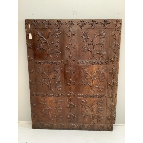 1013 - An Indonesian rectangular carved hardwood panel, width 134cm, height 170cm