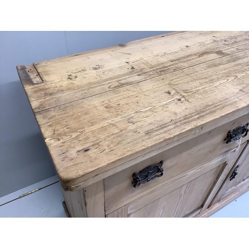 1030 - A small Victorian pine low dresser, width 135cm, depth 47cm, height 86cm