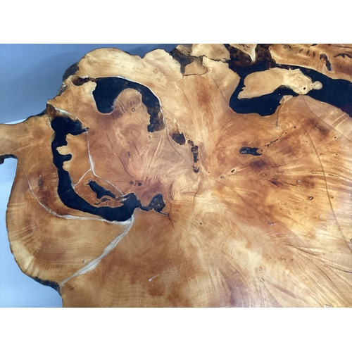 1050 - An American redwood and coloured resin trunk section coffee table circa 1970, width 130cm, depth 90c... 