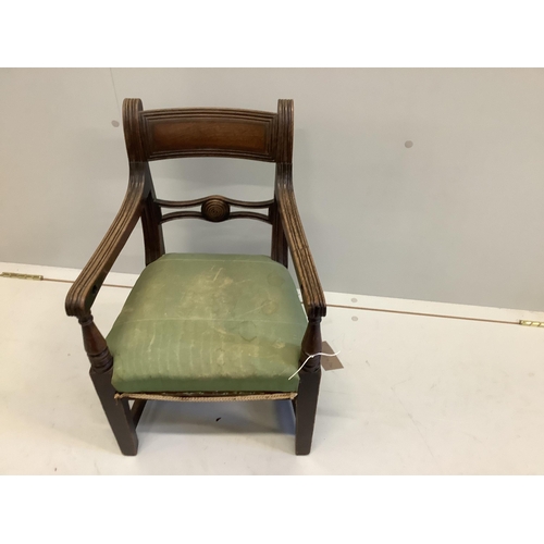 1056 - A Regency mahogany child's elbow chair, width 36cm, depth 31cm, height 59cm