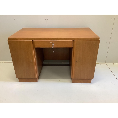 1071 - A mid century French oak kneehole desk, width 120cm, depth 64cm, height 76cm