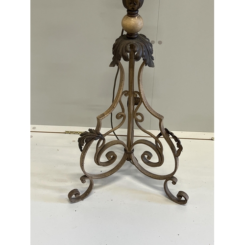 1076 - An early 20th century French wrought iron telescopic standard lamp