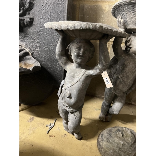 1089 - Two Victorian lead garden putto figures, one as a sundial, the other a birdbath, in need of restorat... 