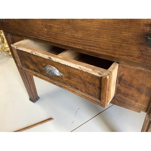 1102 - A 19th century French pine and fruitwood butchers block, (evidence of worm, may need treating) width... 