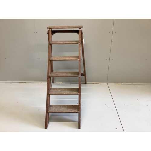 1104 - A vintage oak and pine six tread stepladder, height 103cm