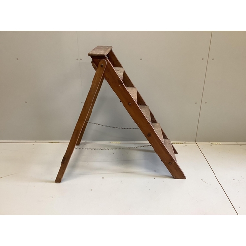 1104 - A vintage oak and pine six tread stepladder, height 103cm