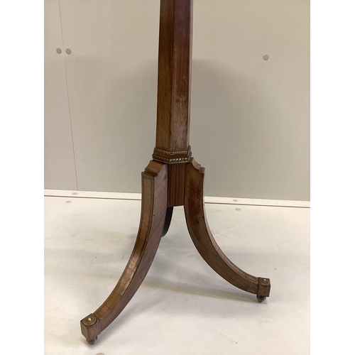 1112 - A Regency design brass inlaid rosewood tripod wine table, width 42cm, height 70cm