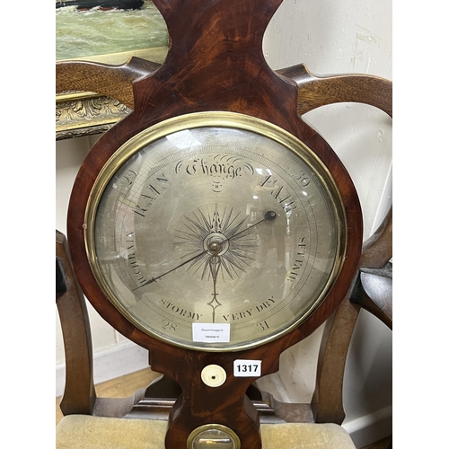 1128 - A Regency mahogany wheel barometer, height 112cm