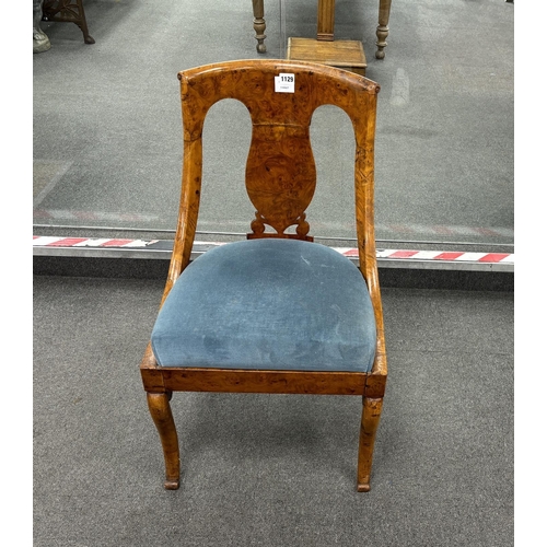 1129 - A Biedermeier burr wood salon chair, width 48cm, depth 40cm, height 82cm