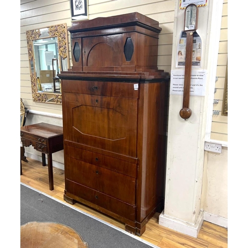 1132 - An early 19th century Berlin Biedermeier mahogany and parcel ebonised secretaire, in the manner of S... 