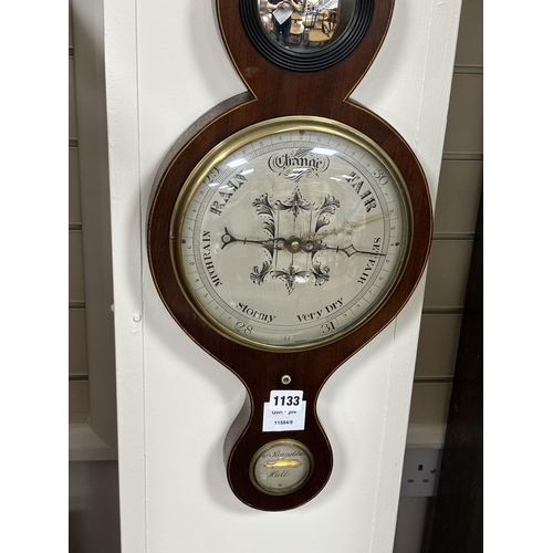 1133 - An early 19th century mahogany wheel barometer by Reynoldson of Hull, height 96cm