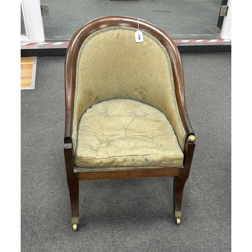 1146 - A 19th century Gillows style mahogany armchair on sabre legs width 54cm, depth 64cm, height 76cm.... 