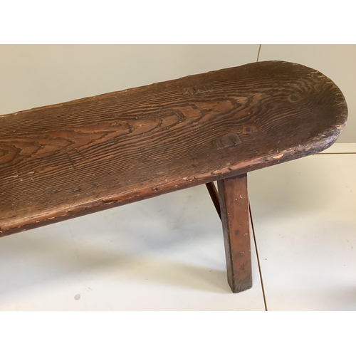 1149 - A 19th century pine and fruitwood bench and an elm hexagonal stool, bench length 172cm, height 46cm.... 