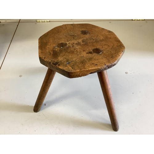 1149 - A 19th century pine and fruitwood bench and an elm hexagonal stool, bench length 172cm, height 46cm.... 