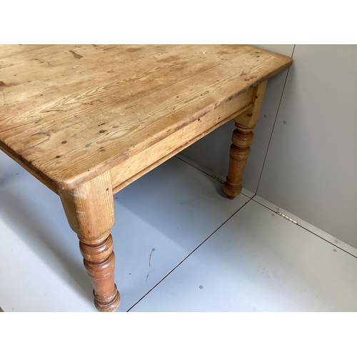 1151 - A Victorian rectangular pine kitchen table, fitted drawer, width 119cm, depth 105cm, height 73cm... 