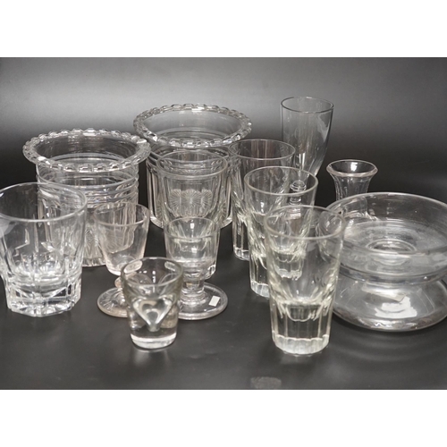 1251 - Thirteen 19th century glass items, including a set of four beakers, a pair of vases, stemmed glasses... 