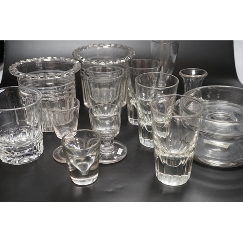 1251 - Thirteen 19th century glass items, including a set of four beakers, a pair of vases, stemmed glasses... 