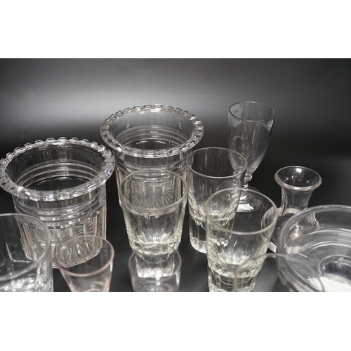 1251 - Thirteen 19th century glass items, including a set of four beakers, a pair of vases, stemmed glasses... 