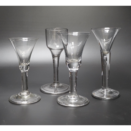 1264 - A group of four Georgian wine glasses, c.1740-50, tallest 16.8cm