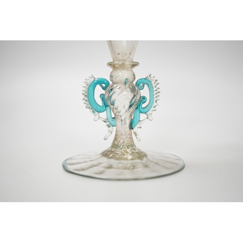 1268 - A Facon de Venise wine glass, c.1800, the round funnel bowl is spiral moulded over a blade knop, rou... 