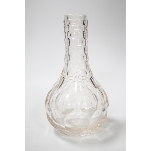 1274 - An English lead crystal shaft and globe carafe, decorated throughout with cut roundels or printies, ... 