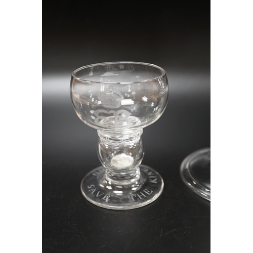 1275 - A large Edward VIII commemorative trumpet goblet with etched glass design dated 1937, together with ... 