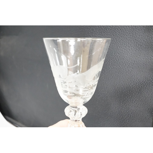 1276 - An English lead crystal mammoth trophy goblet, 19th century / early 20th century, engraved with two ... 