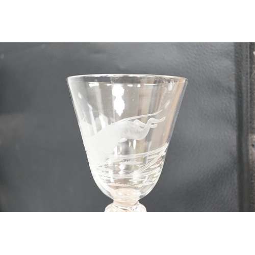 1276 - An English lead crystal mammoth trophy goblet, 19th century / early 20th century, engraved with two ... 