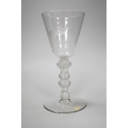 1276 - An English lead crystal mammoth trophy goblet, 19th century / early 20th century, engraved with two ... 