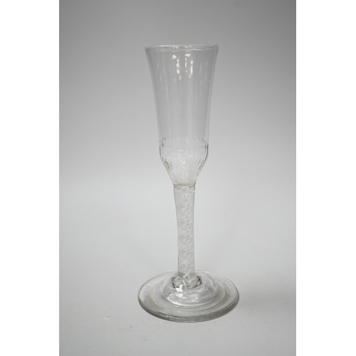 1280 - An English lead crystal ratafia glass, c.1750-60, the bowl is slightly waisted and elongated with an... 