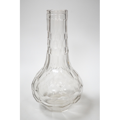 1287 - An English lead crystal facetted carafe, 18th century, the whole of the shaft and globe form is deco... 