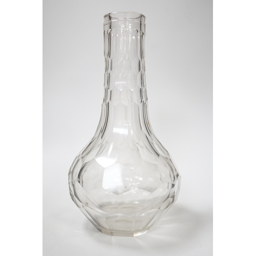 1287 - An English lead crystal facetted carafe, 18th century, the whole of the shaft and globe form is deco... 