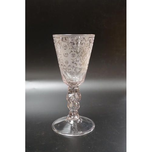 1291 - A late 18th century Dutch wheel engraved conical bowl glass goblet, 19cm