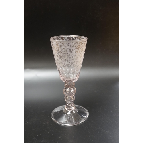 1291 - A late 18th century Dutch wheel engraved conical bowl glass goblet, 19cm