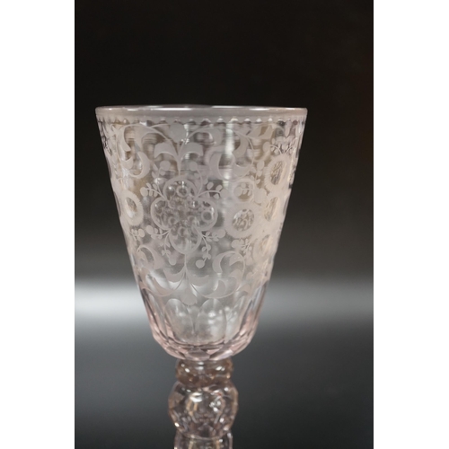 1291 - A late 18th century Dutch wheel engraved conical bowl glass goblet, 19cm