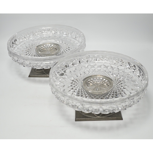 1293 - A pair of Tudric pewter based tazza with cut glass bowls,  bowls 28cm diameter