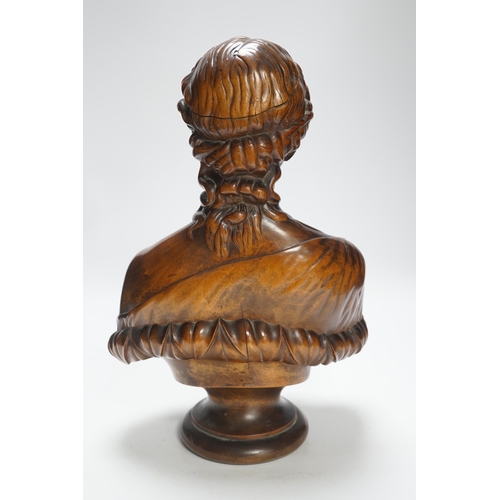 1301 - A carved walnut bust of Clytie, possibly Italian, 35cm high