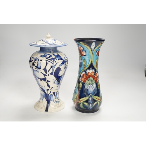 1328 - A Moorcroft floral vase designed by Shirley Hayes, limited edition 27/30 and a Moorcroft blue and wh... 