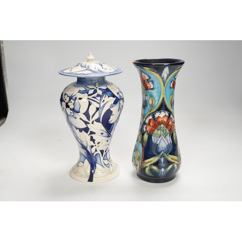 1328 - A Moorcroft floral vase designed by Shirley Hayes, limited edition 27/30 and a Moorcroft blue and wh... 