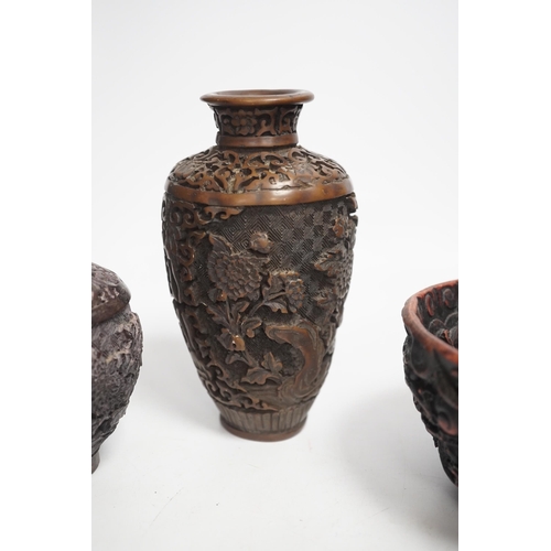 1329 - An Indian bronze bowl, two Chinese jars, 'dragon' bowl and a seated figure of Buddha, 15cm high... 