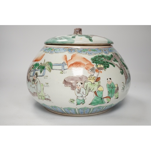 1341 - A Chinese enamelled porcelain squat bowl and cover, 20cm high including cover