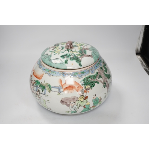 1341 - A Chinese enamelled porcelain squat bowl and cover, 20cm high including cover